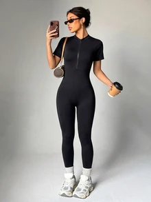SHEIN Dewbera Women's High Neck Cutout Waist Jumpsuit - Black - View 4