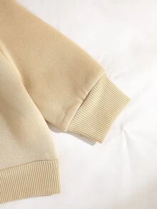 SHEIN 新生兒兩件式抓絨衛衣，休閒針織可愛小熊印花圓領長袖上衣+格子褲，百搭套裝 - 卡其色 - 查看 4
