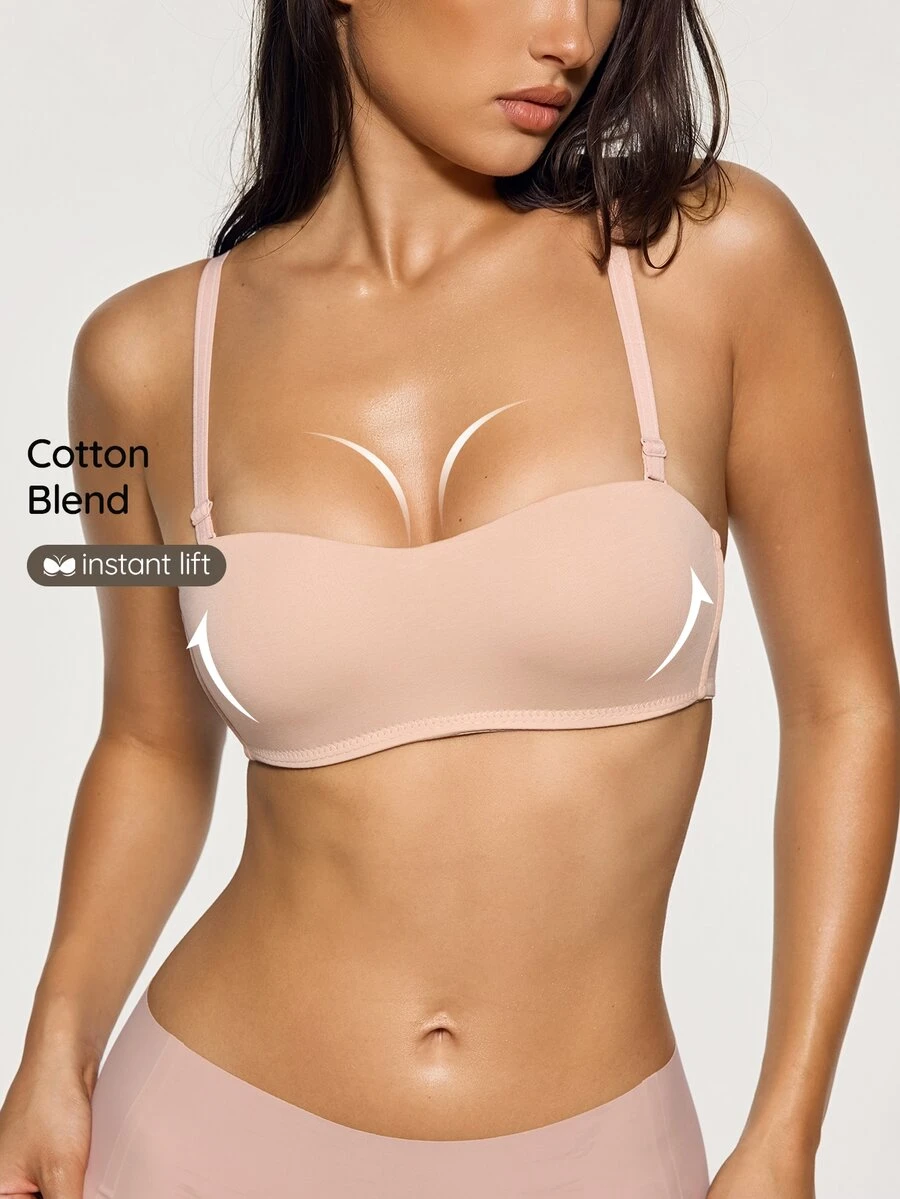 SHAPORA 1pc Half Cup Connected Bra, Cotton Comfortable - Apricot - View 1