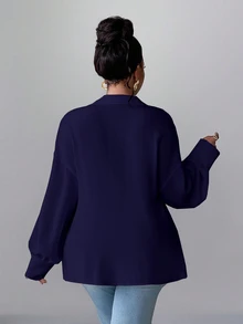 Maweii 大尺碼長袖時尚優雅通勤百搭甜美女襯衫 - 藏蓝色 - 查看 6