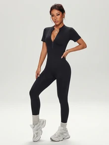 SHEIN Dewbera Women's High Neck Cutout Waist Jumpsuit - Black - View 5