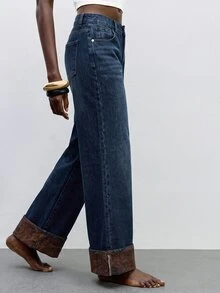 Maija Celana Jeans Denim Wanita Kasual Kaki Lurus Potongan Longgar - Dark Wash - View 3