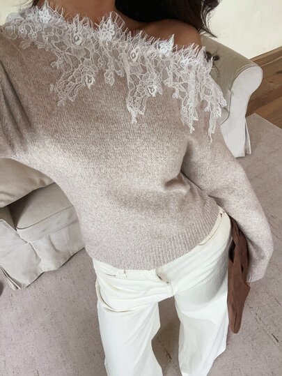 Aloruh Women's Elegant Casual Commute Autumn/Winter Khaki Pullover Sweater Cape Shawl Tassel Top Old Money Style Solid Color Blouse