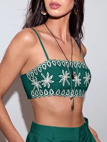 MOTF PREMIUM VACATION Tube Top Super Pendek Bordir Katun All Cotton untuk Musim Semi dan Panas - Teal Blue - View 2