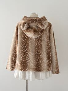 Sunspun جاكيت نسائي مقاس كبير بطبعة حيوانية مع سحاب وغطاء رأس للخريف - متعدد الألوان - مشاهدة 2