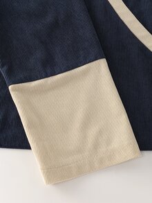 Balvessa 女款燈芯絨拼色不對稱領長袖休閒襯衫 - 彩色 - 查看 6