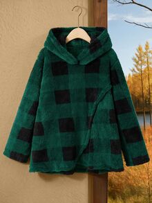 Rusticease Plus Size Women's Plaid Long Sleeve Fleece Hooded Sweatshirt Christmas - Multicolor - View 8