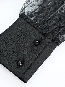 SHEIN Women's Polka Dot Chiffon Black Elegant Dress - Black - View 8