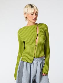 COUREZ Asymmetric  Front Rib Knit Top / Y2K Clothes Cute Tops For Women Autumn Winter Clothes For Women Fall Clothes For Women Sweater Streetwear Long Sleeve - Green - View 6