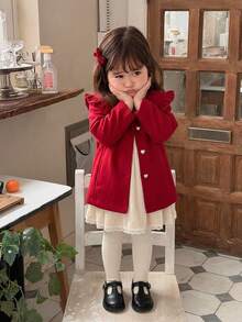 DAZY Young Girl Solid Color Peter Pan Collar Heart Single-Breasted Cute Overcoat - Red - View 8