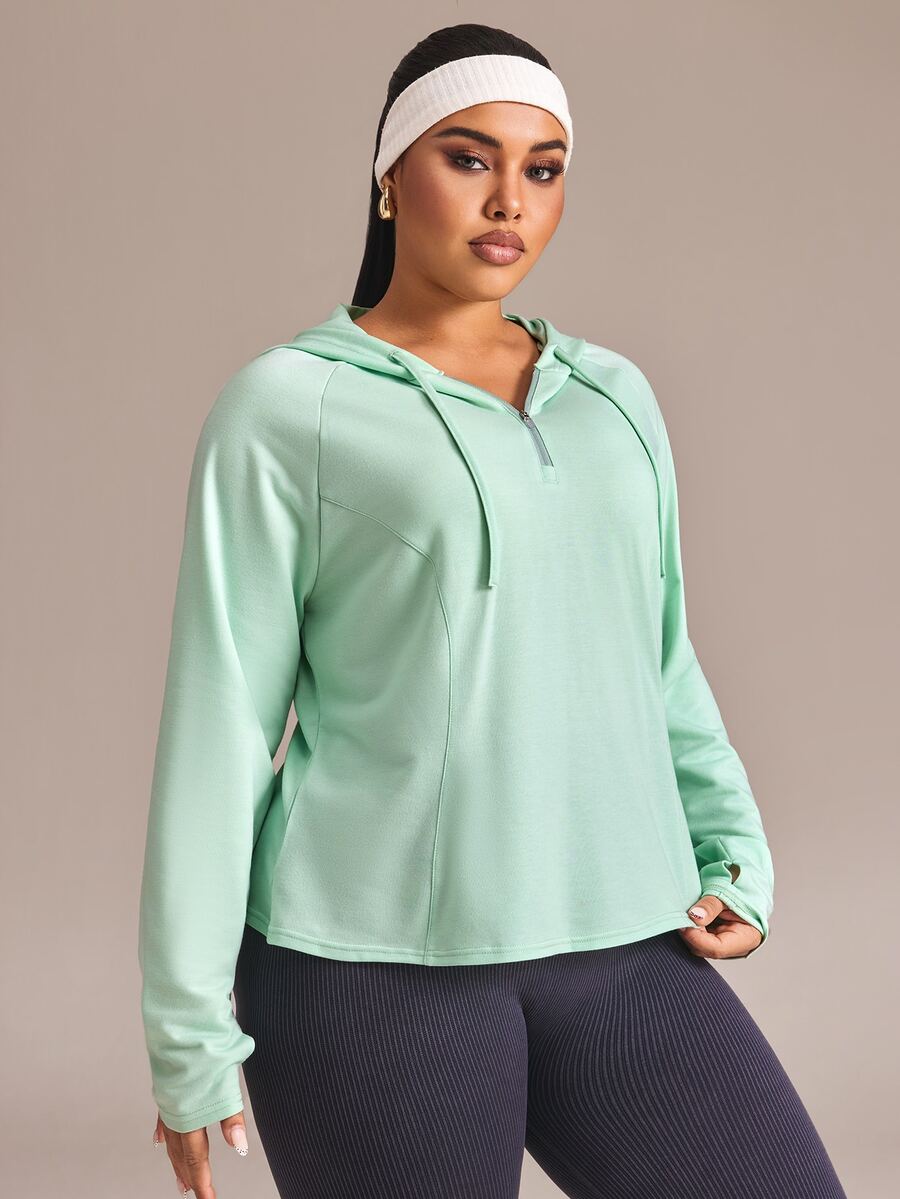 Easithlete Women's Plus Size Hooded Long Sleeve Sports Sweatshirt - Mist Green - View 1