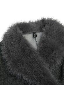 SHEIN Sweetro معطف طويل فضفاض للنساء بمقاس كبير، بياقة فرو وأكمام طويلة وأزرار مزدوجة، بطراز كوري - رمادي غامق - مشاهدة 8