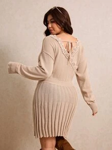 Elaquor Plus Drop Shoulder Sweater Dress Winter - Khaki - View 1