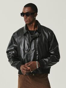 STYNVO Men's Solid Color Lapel Zip-Up Fashion Jacket - Black - View 3
