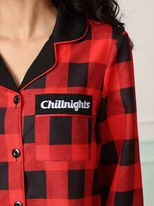 Chillnights طقم بيجامة نسائي مريح بطبعة حروف وكاروهات وألوان متداخلة بأسلوب كاجوال شبابي - متعدد الألوان - مشاهدة 5