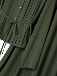 Rusticease Women's Casual Solid Color Waist Tie Shirt And Long Skirt 2 Pieces Set - Green - View 5