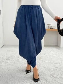 Shapeblank Women's Plus-Size Blue Harem/Lantern Pants – Stylish, Casual, Loose & Comfortable – Elastic Waist – Suitable For Spring & Autumn Daily Wear,Bottom - Blue - View 2