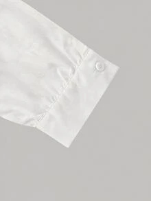 SHEIN MOD 女款純色長袖腰部繫帶設計單排扣襯衫 - 白色 - 查看 7