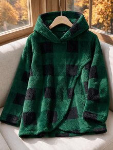 Rusticease Plus Size Women's Plaid Long Sleeve Fleece Hooded Sweatshirt Christmas - Multicolor - View 7