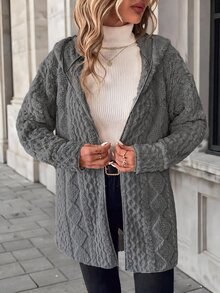 SHEIN Clasi 大尺碼女款紋理圖案長袖抓絨連帽夾克 - 深灰色 - 查看 5