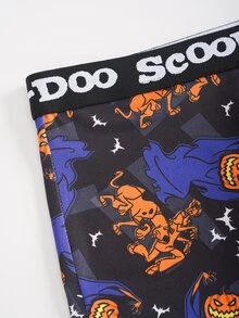 SCOOBY-DOO X SHEIN Celana Dalam Boxer Pria Motif Halloween dengan Huruf di Pinggang dan Blok Warna - Hitam - View 3