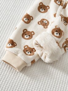 Baby Boys Shirt Co-Ords 2pcs/Set Fleece Teddy Bear Print Plush Jacket Knit Sweatshirt & Sweatpants Long Pants Color Block Set, Autumn/Winter Season - Multicolor - View 3