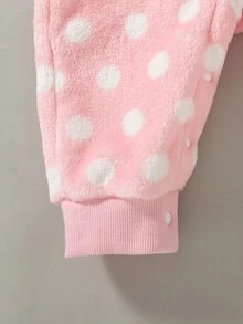 SHEIN 新生女嬰抓絨連身衣可愛粉色與白色波點草莓貼布長袖領口毛茸茸冬季秋季按扣 - 彩色 - 查看 4