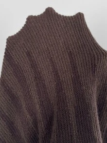 Feyla V-Neck Long Sleeve Geometric Pattern Pleated Dress - Coffee Brown - View 8