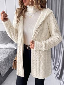 SHEIN Clasi 女款純色連帽紋理保暖內裡秋冬時尚百搭夾克 - 杏色 - 查看 7