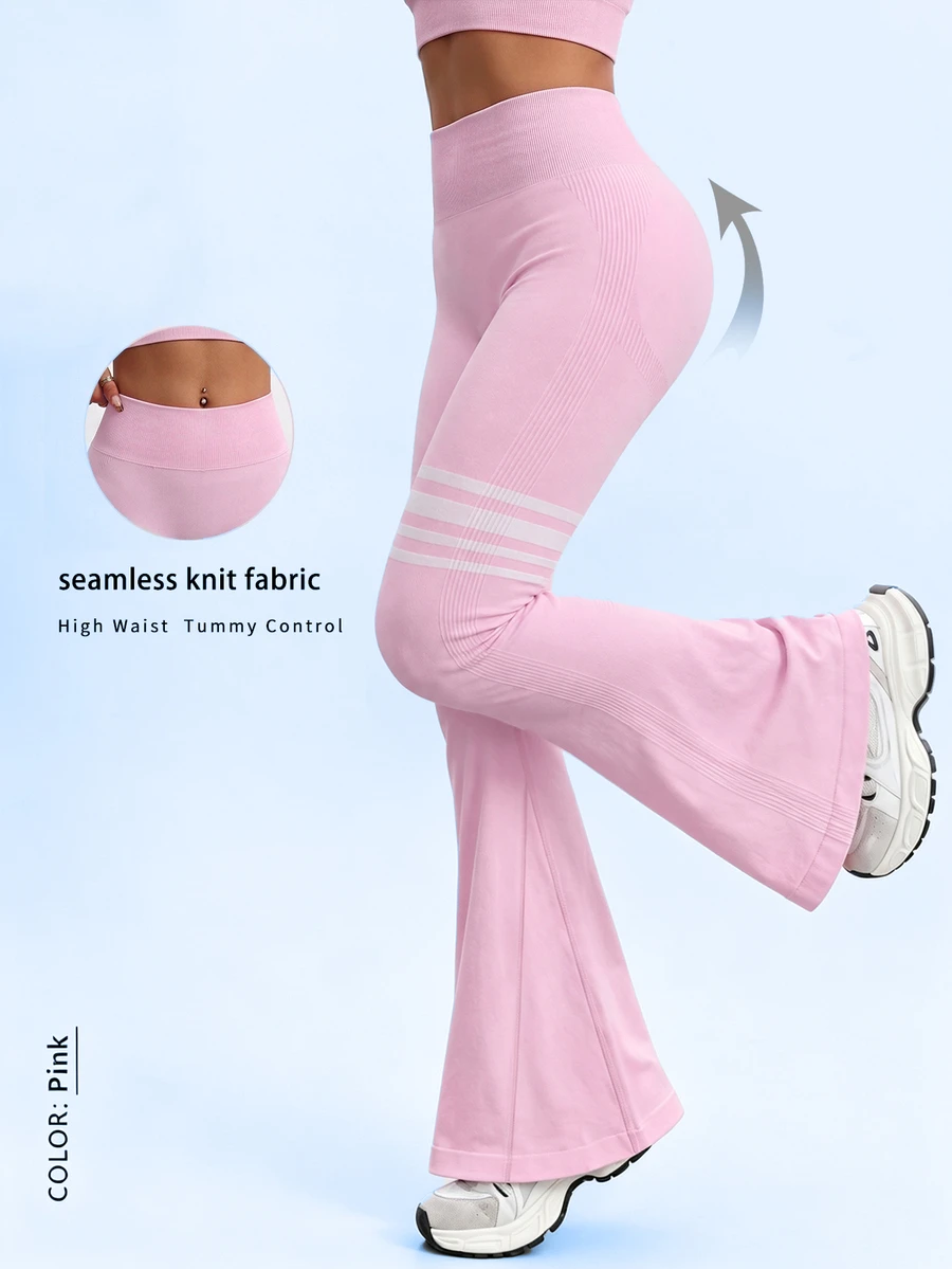 SHEIN Sovereign Charm Legging Flare Bergaris Wanita, Celana Dalaman Sporty yang Manis - Berwarna merah muda - View 1