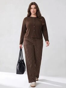 Solavibe 女款純色長袖上衣與波點長褲休閒日常2件套秋季 - 彩色 - 查看 1