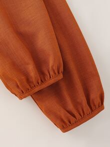 Holdful Holdful Orange V-Neck Long Sleeve Ruffle Hem Casual Blouse For Women - Redwood - View 3