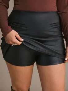 Freevana Plus Size Solid Color High Waist Skirt, Suitable For Work Occasions, Banquets And Parties - Black - View 3