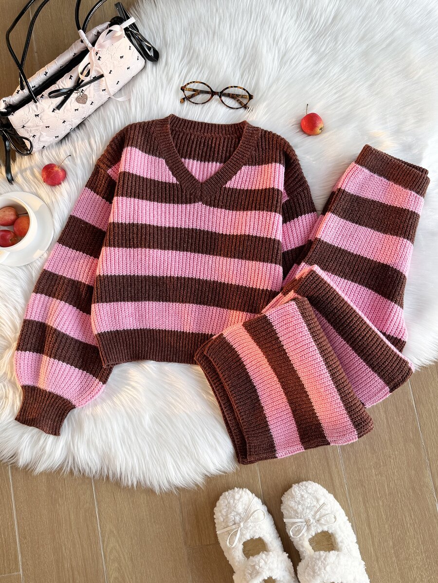 Tween Girl Autumn/Winter Fashion Pattern Jacquard Knit Sweater Long Sleeve Pullover & Long Pants Set - Multicolor - View 1