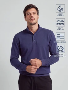 TekDrob Sweatshirt With Ribbed Stand-Up Collar, Long Sleeves And Keep Warm Effect - Navy Blue - View 1