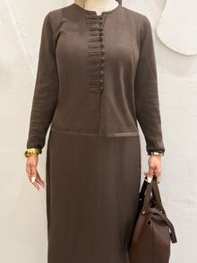 Solavon Set Blus Lengan Panjang Kancing Katak Elegan dan Rok Maxi Wanita - Coklat - View 5