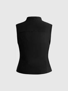ROMWE Grunge Punk Women's Plus Size Stand Collar Sleeveless Metal Decor Fitted Blouse - Black - View 2