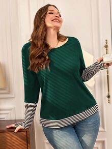 Rosumi Blus Ukuran Besar Warna Merah dengan Motif Patchwork, Kerah Bulat, Lengan Panjang, Elegan untuk Kantor, Musim Gugur/Musim Dingin 2026 - Dark Green - View 7