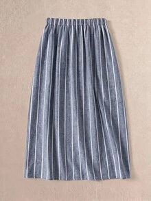 Rusticease Casual Retro Striped Waist Button Design Spring/Summer Women's Skirt - Blue - View 2
