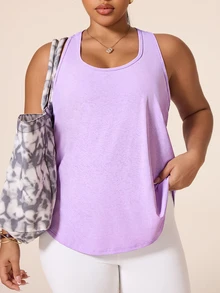 SHEIN Rhythm Era Women's Spring Summer Casual Minimalist Textured Fabric Vibrant Plus Size Sports Tank Top - Purple - View 7