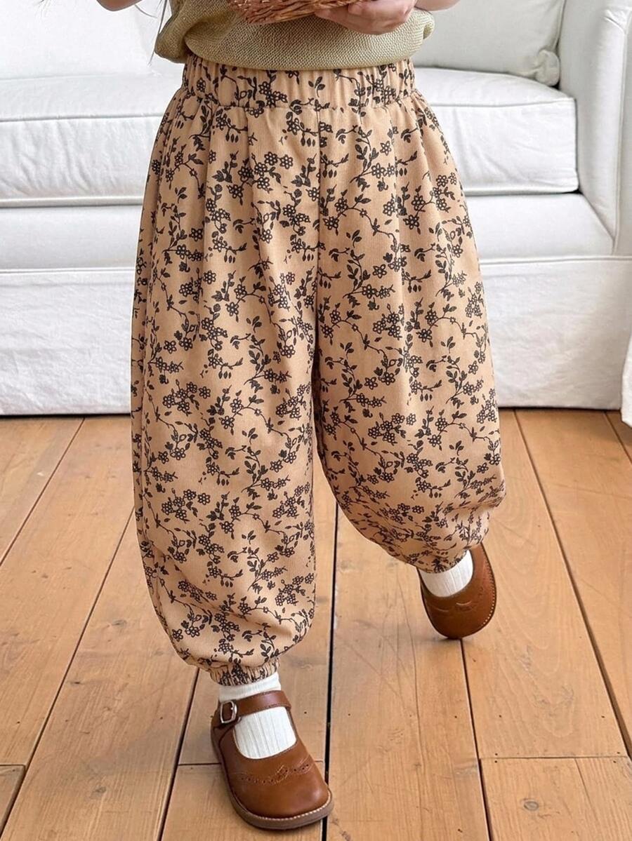 DAZY 2pcs/Set Young Girl Ditsy Floral Elastic Waist Tapered Pants - Multicolor - View 1