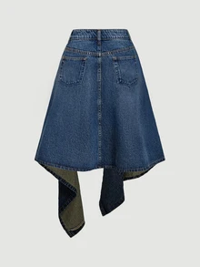 SHEIN Women's Asymmetrical Hem Denim Skirt - Blue - View 2