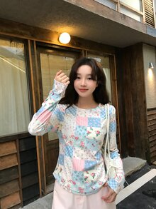 DAZY Women's Round Neck Floral Casual Long Sleeve Spring Summer Korean Style T-Shirt Graphic Tees - Multicolor - View 9