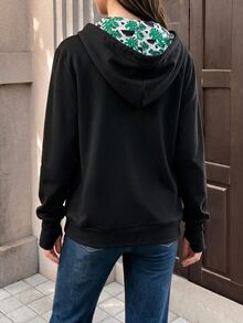 SHEIN جاكيت حمل 3 في 1 أنيق كلاسيكي فضفاض بلون موحد وطبعة للخروج في الخريف، أسود - الأسود - مشاهدة 2