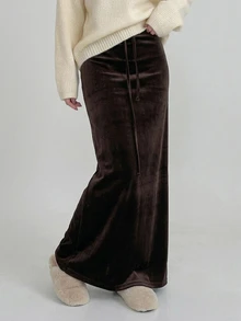 DAZY Women's Solid Color Drawstring Elastic Waist Casual Daily Versatile Skirt - Brown - View 3
