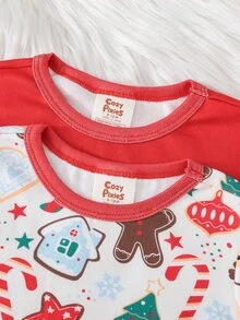 Cozy Pixies 4pcs Baby Girl Baby Girl Casual Christmas Red Reindeer Cute Christmas Pattern Print Crew Neck Pullover Long Sleeve Pajama Pants Knit Loungewear Set Tight 2 Pieces - Red - View 8