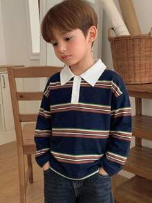 Dazy Kids 兒童秋季服飾 小男孩休閒版型字母印花日系森系風格T恤 - 藏蓝色 - 查看 1