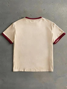 StoneGrade Men's Standard Size American Vintage Leopard Print T-Shirt With Contrast Color Cuff Design - Khaki - View 5