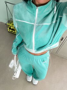 SHEIN Sovereign Charm Women's Zip-Up Long Sleeve Top And Elastic Waist Long Pants Sports Two Pieces Set - Blue - View 8