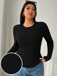 SHEIN EZwear 3件組大尺碼秋季T恤 - 黑色 - 查看 4
